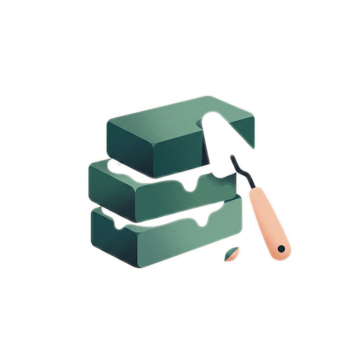 Ilustración de ladrillos y paleta de albañil sobre fondo beige