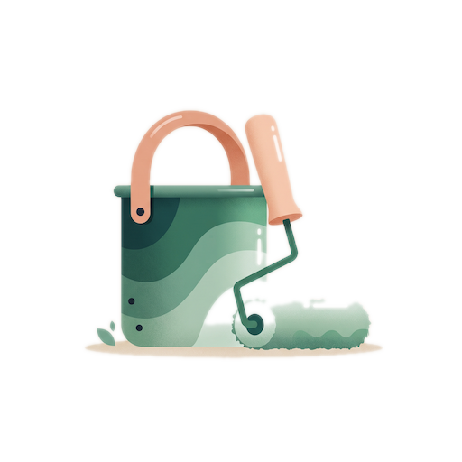 Ilustración de un bote de pintura y un rodillo sobre fondo beige
